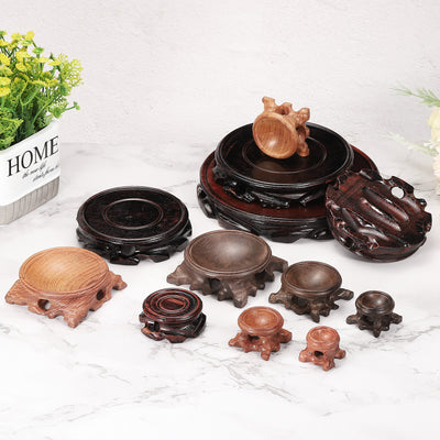 Harfington Wooden Stand Holders Displays Base 100mm Diameter Black Brown for Vase Stone Pack of 2