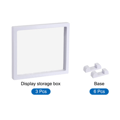 Harfington Floating Thin Film Display Box with Base 18cm x 18cm x 2cm White Pack of 3