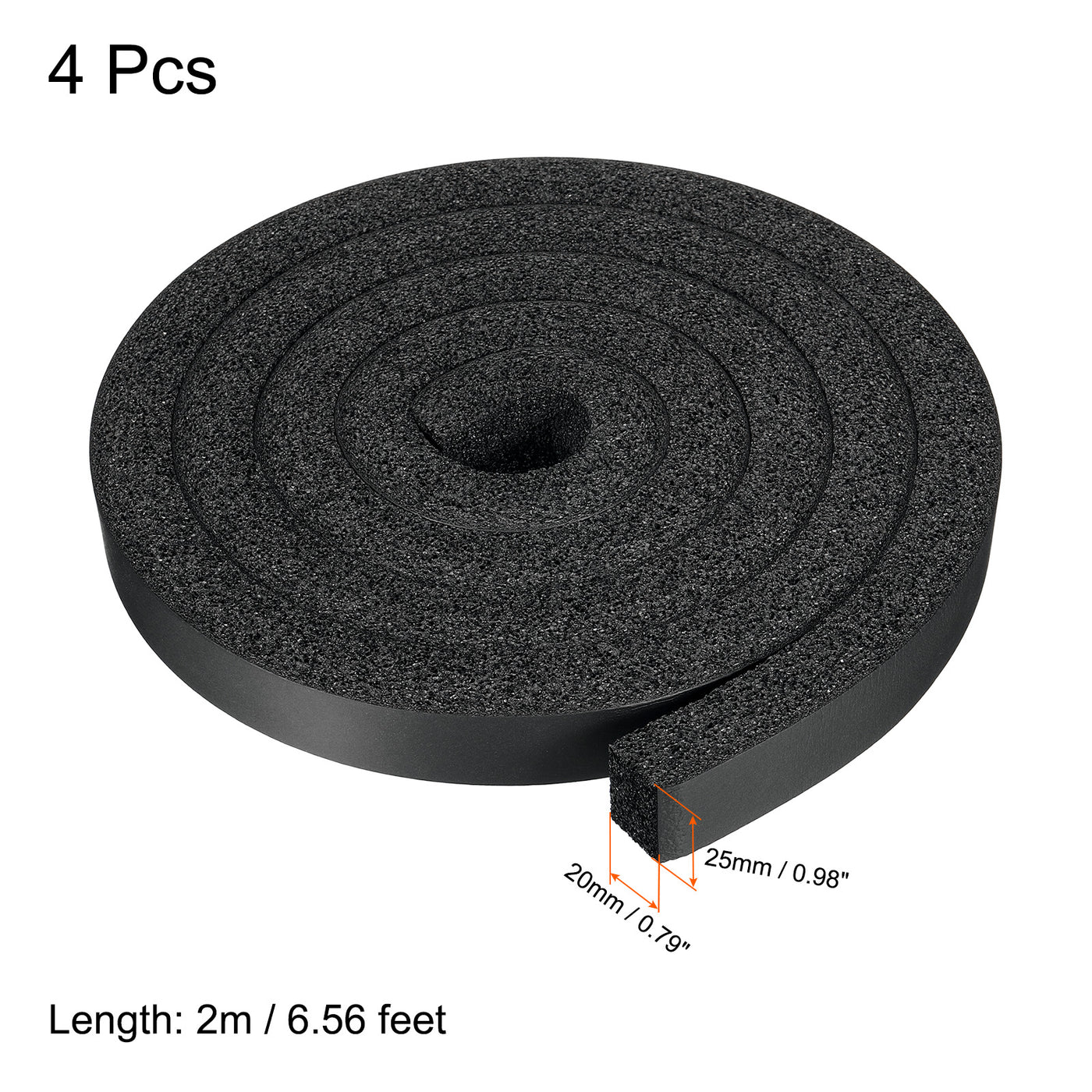 Harfington 4pcs 25mmx20mmx2m Foam Seal Tape Insulation Weatherstrip Non-Adhesive, Black