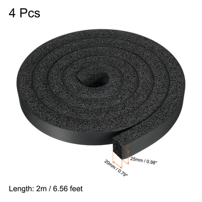 Harfington 4pcs 25mmx20mmx2m Foam Seal Tape Insulation Weatherstrip Non-Adhesive, Black
