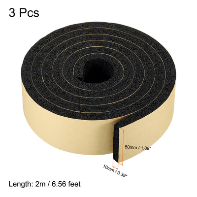 Harfington 3pcs 50mmx10mmx2m PVC Foam Seal Tape Self-Adhesive Insulation Weatherstrip,Black