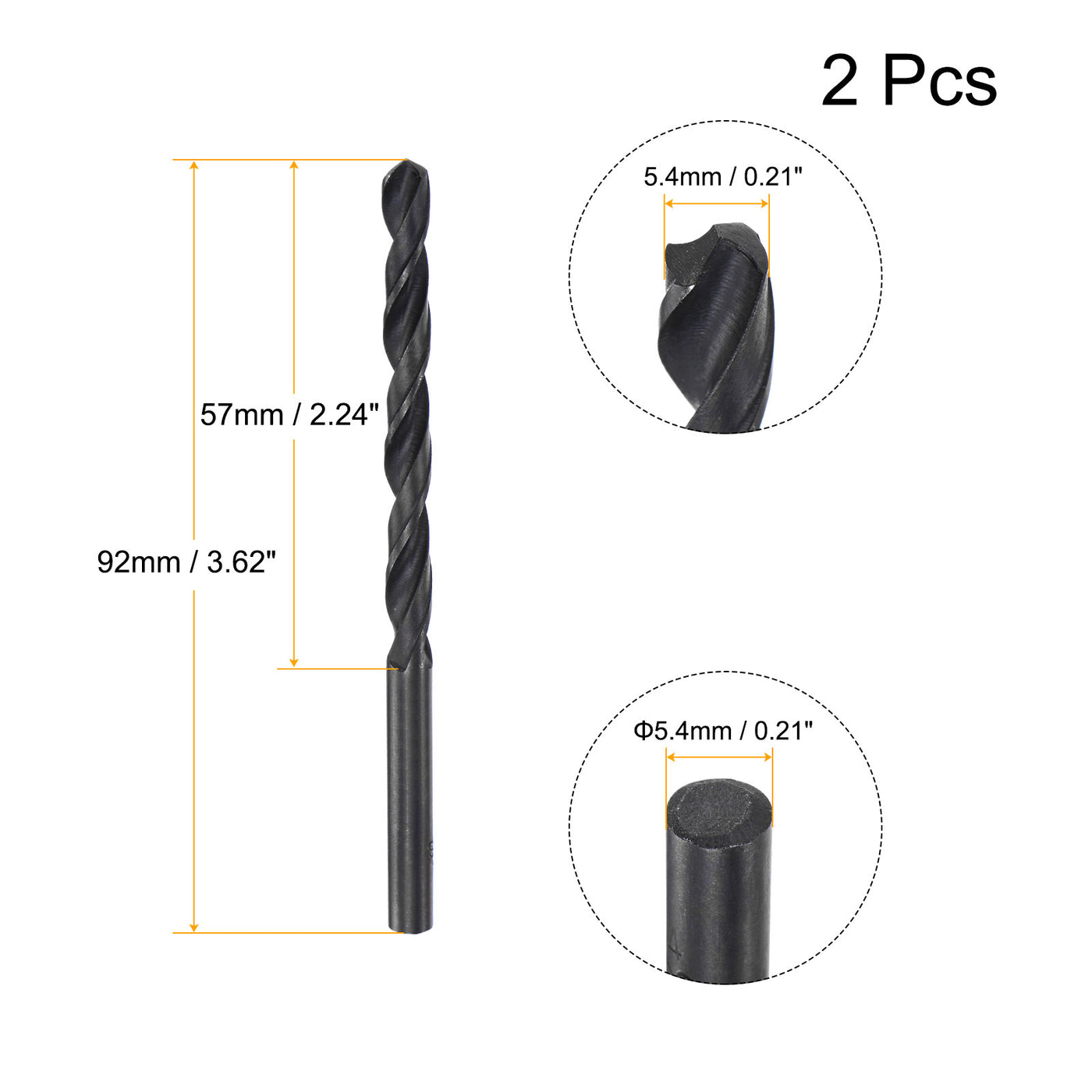 uxcell Uxcell High Speed Steel Twist Drill Bit, 5.4mm Fully Ground Black Oxide 92mm Long 2Pcs