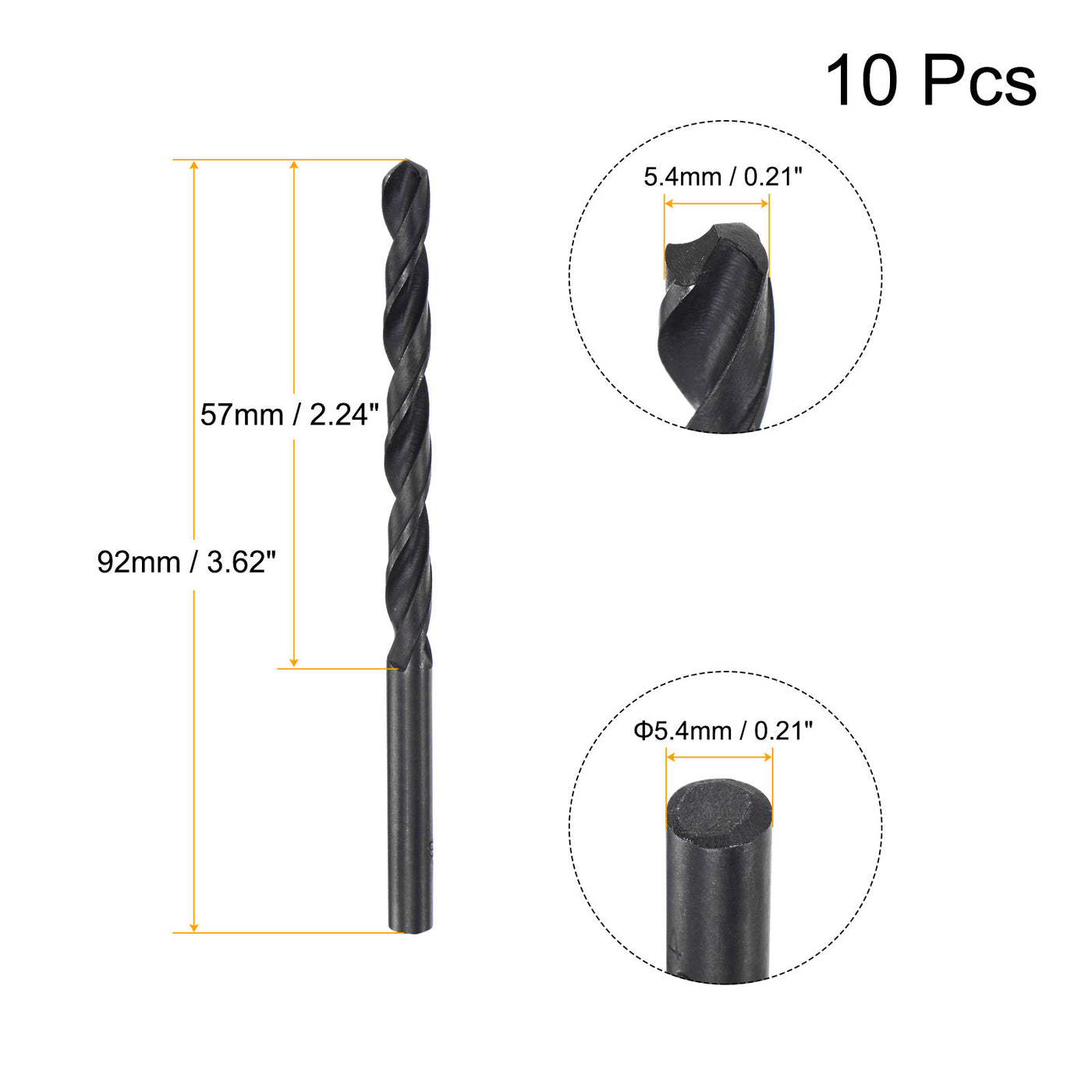 uxcell Uxcell High Speed Steel Twist Drill Bit, 5.4mm Fully Ground Black Oxide 92mm Long 10Pcs