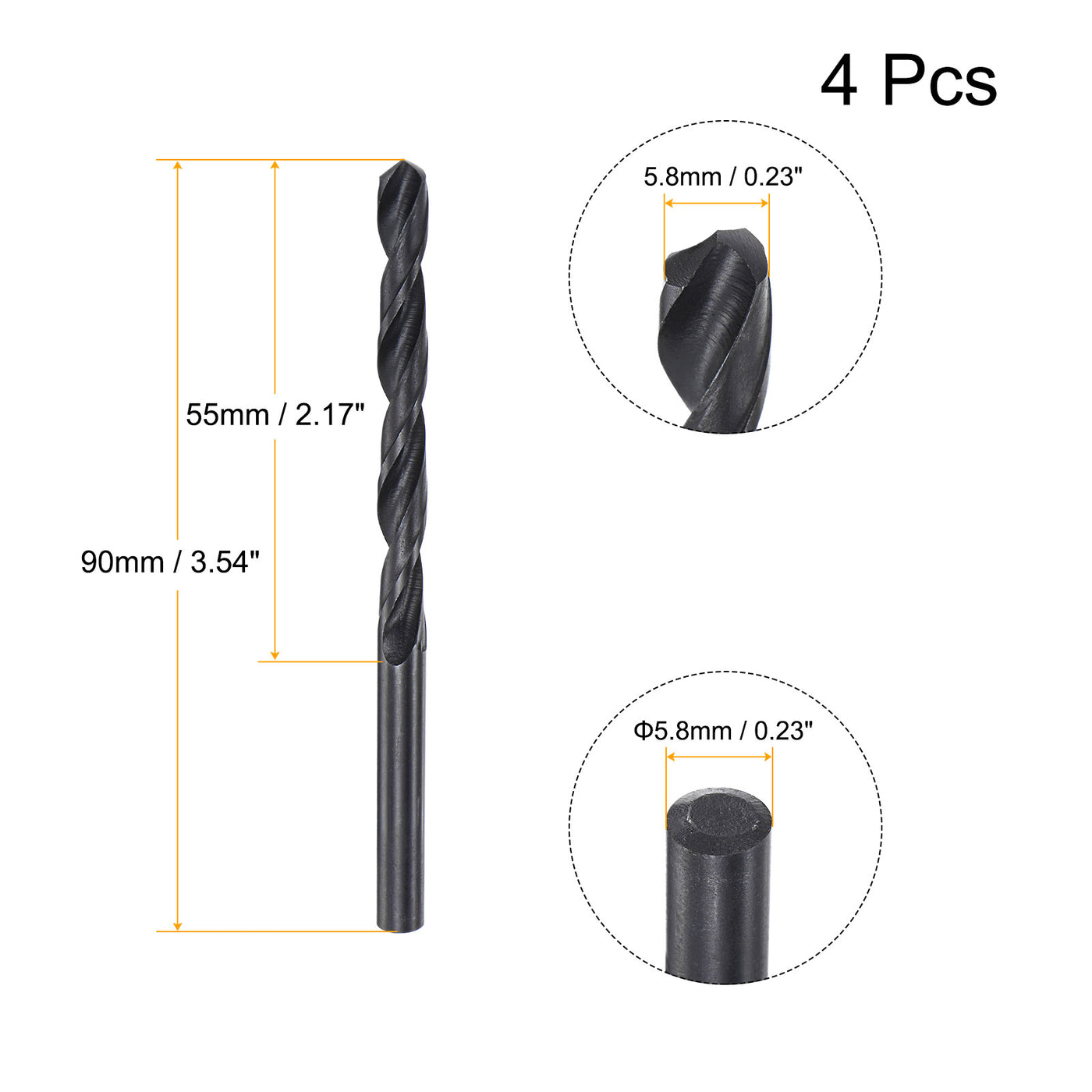 Uxcell Uxcell High Speed Steel Twist Drill Bit, 12mm Fully Ground Black Oxide 150mm Long 4Pcs