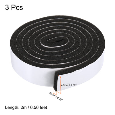 Harfington 3pcs 40mmx10mmx2m PU Foam Seal Tape Adhesive Insulation Weatherstrip, Black