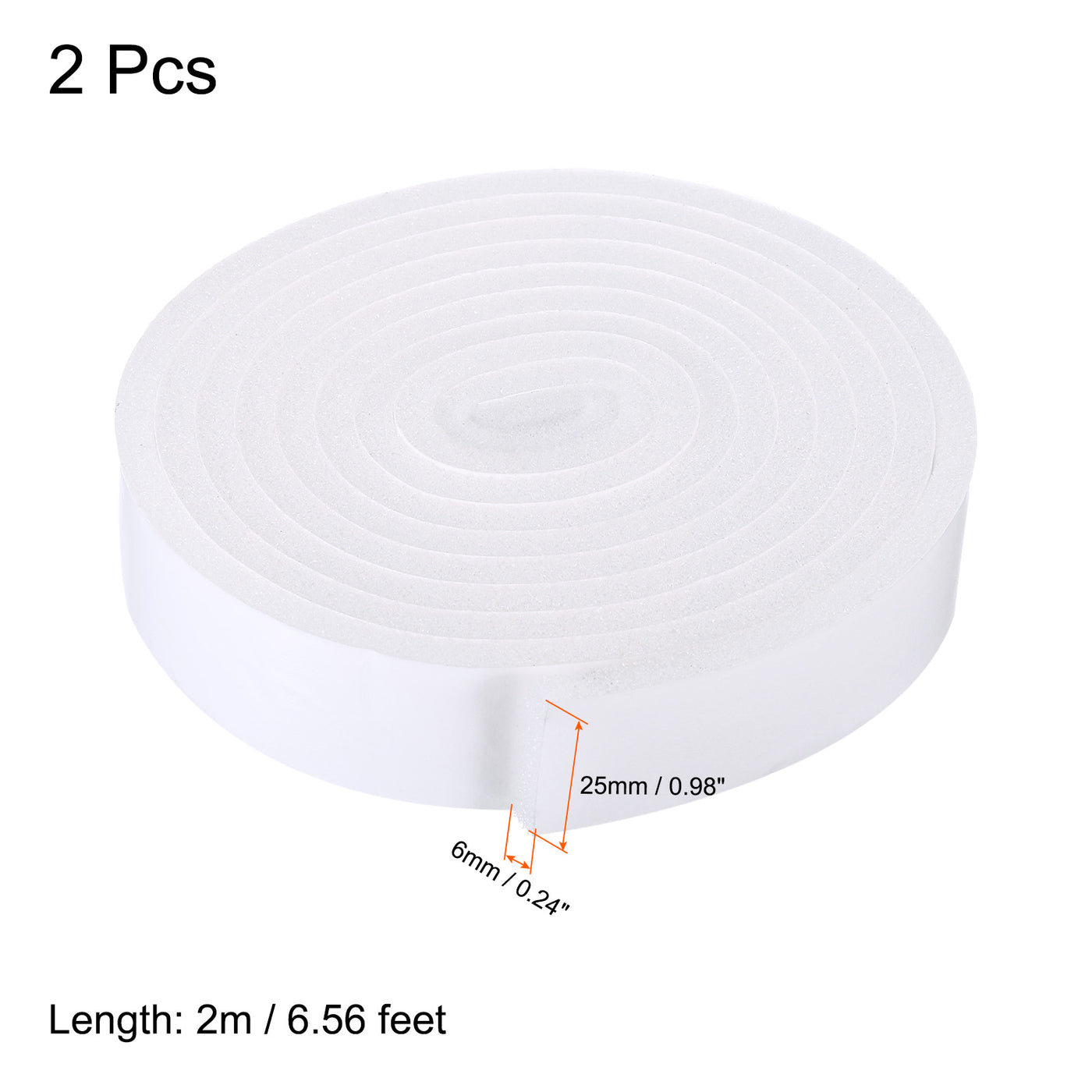 Harfington 2pcs 25mmx6mmx2m PU Foam Seal Tape Adhesive Insulation Weatherstrip, White