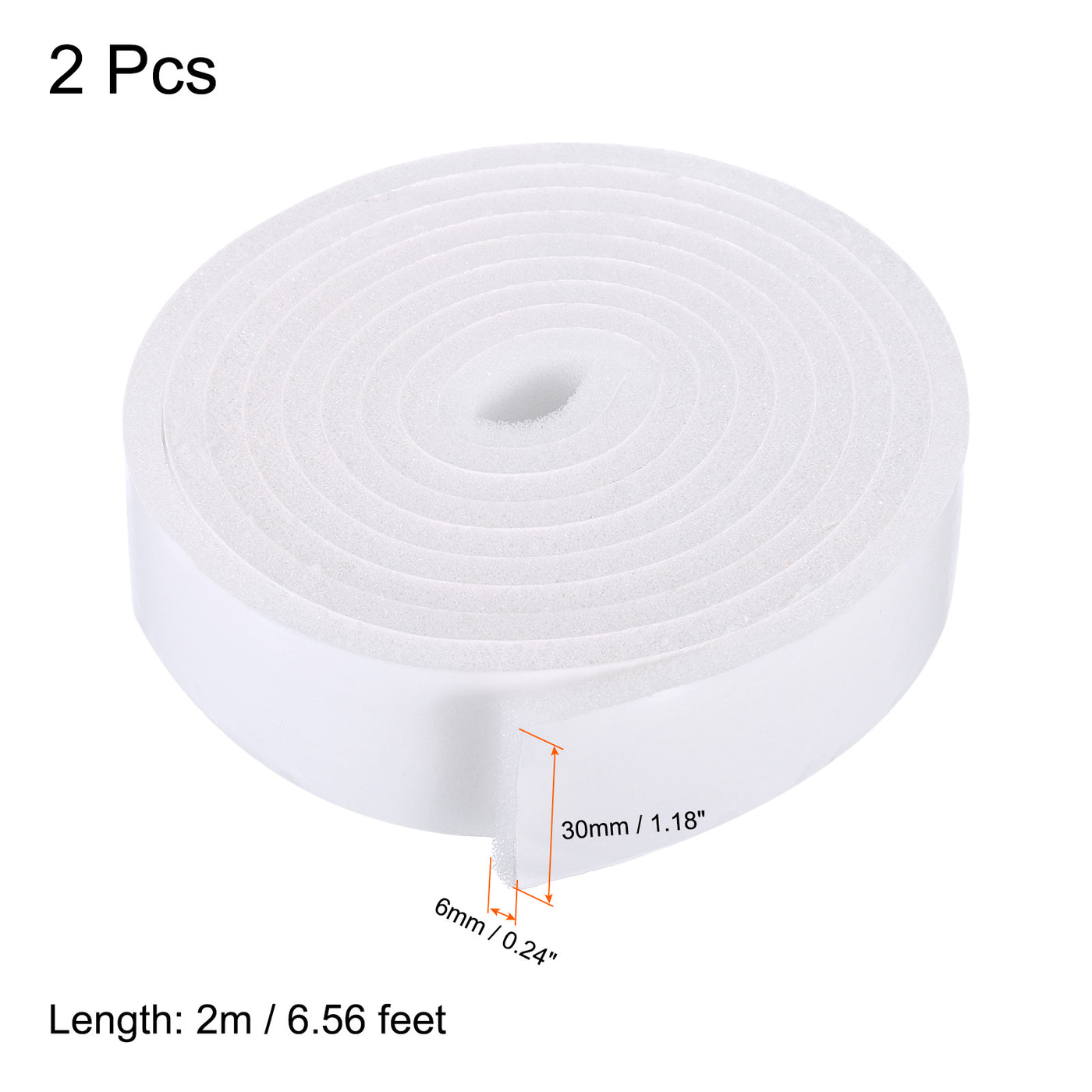 Harfington 2pcs 30mmx6mmx2m PU Foam Seal Tape Adhesive Insulation Weatherstrip, White