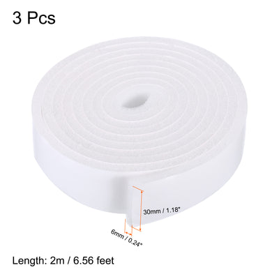 Harfington 3pcs 30mmx6mmx2m PU Foam Seal Tape Adhesive Insulation Weatherstrip, White