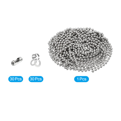 Harfington Ceiling Fan Pull Chain Kit 16ft Stainless Steel Ball Bead Chain with Matching Connectors for Fan Lamp Light Switch Chain Extension, Silver