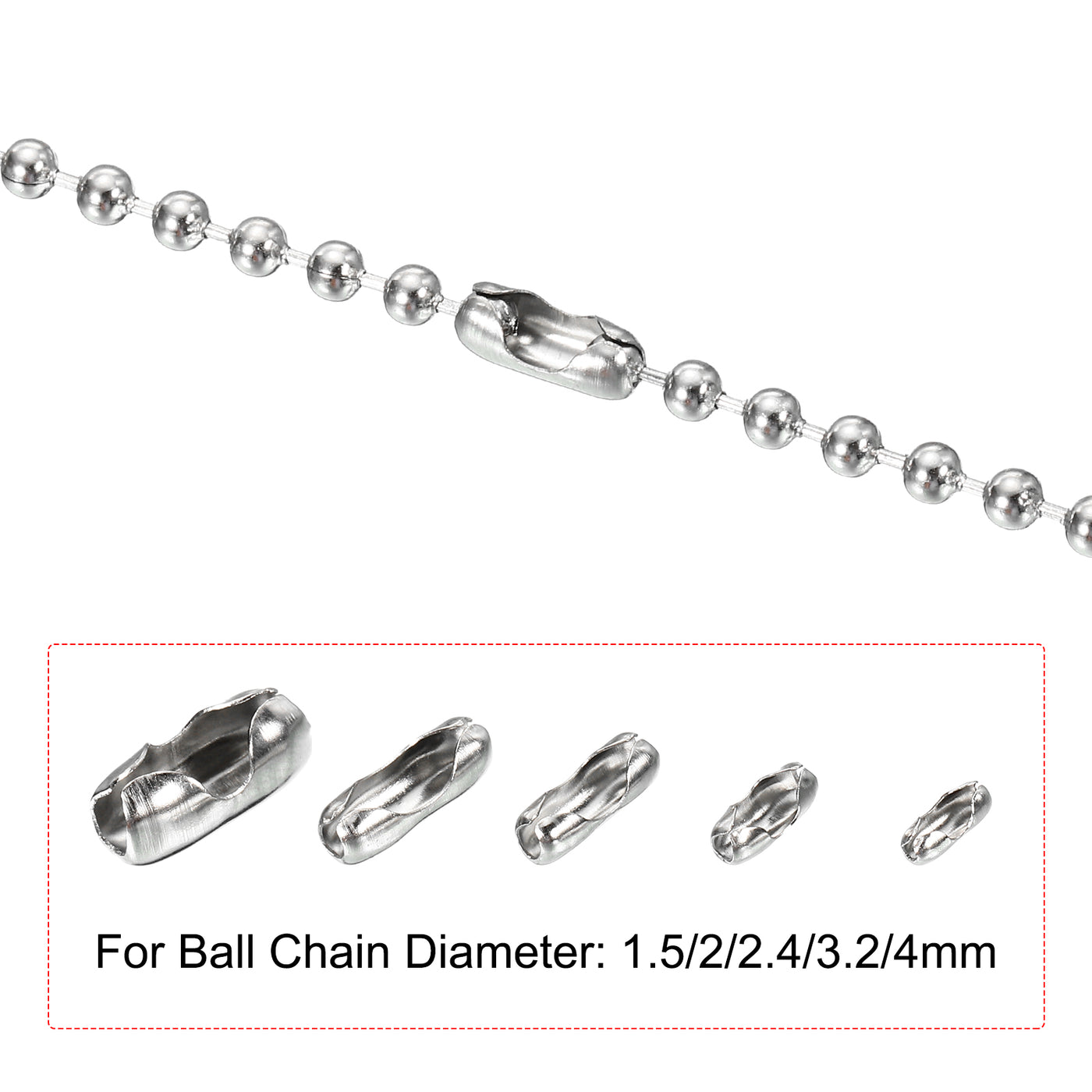 Harfington Ball Chain Connector Clasps, Stainless Steel Replacement Cord Connector Fit for 1.5/2/2.4/3.2/4mm Beaded Ball Chain, Silver Pack of 150