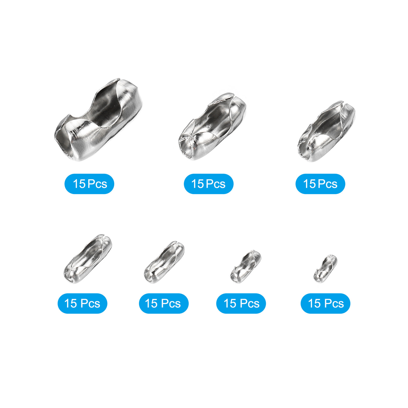 Harfington Ball Chain Connector Clasps, Stainless Steel Replacement Cord Connector Fit for 1.5/2/2.4/3.2/4.5/5/6mm Beaded Ball Chain, Silver Pack of 105