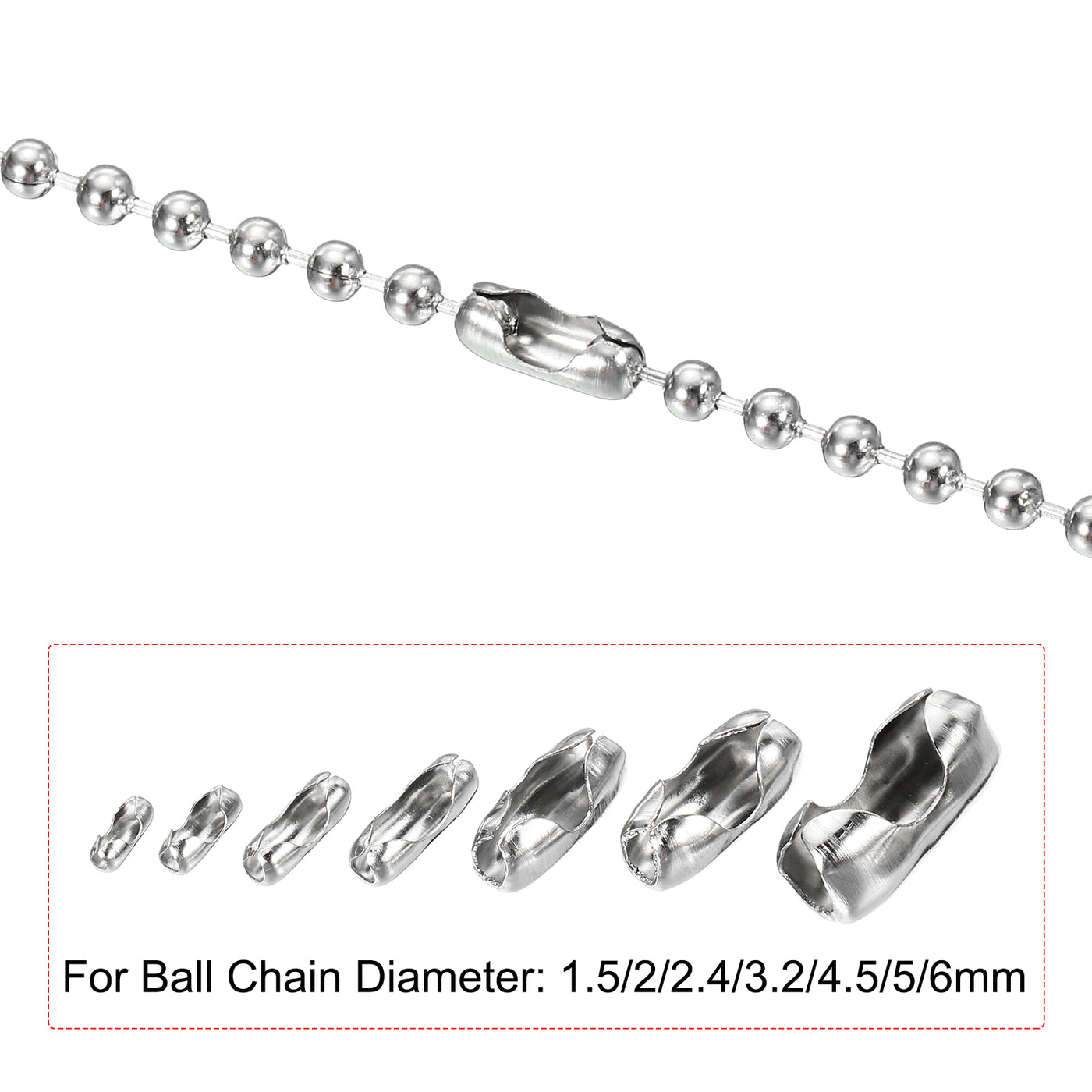 Harfington Ball Chain Connector Clasps, Stainless Steel Replacement Cord Connector Fit for 1.5/2/2.4/3.2/4.5/5/6mm Beaded Ball Chain, Silver Pack of 210