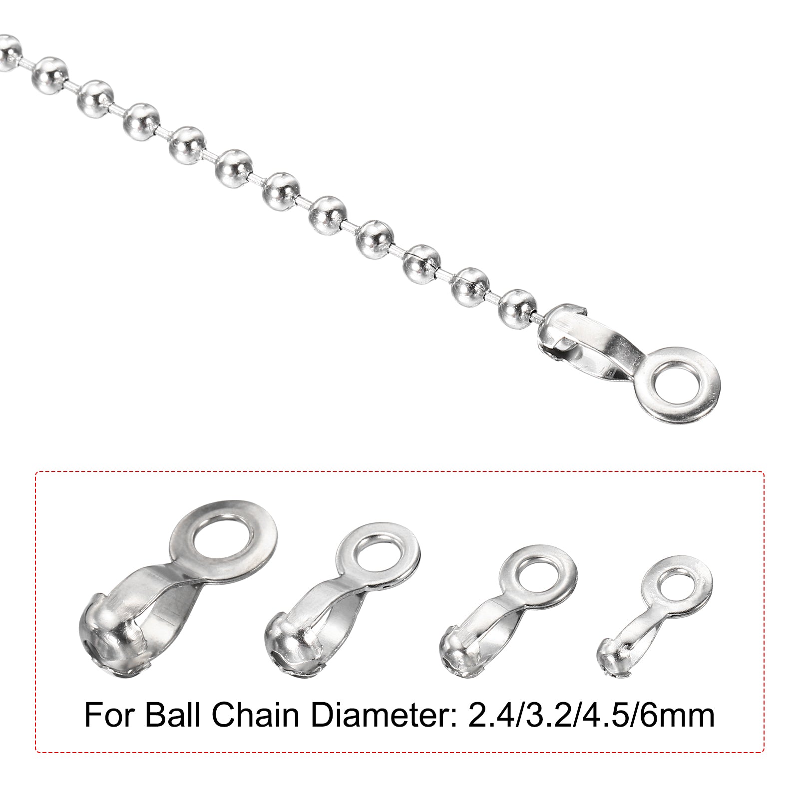 Ball Chain Connector, Stainless Steel Pull Loop Crimp Link Clasp Connection Fit for 2.4/3.2/4.5