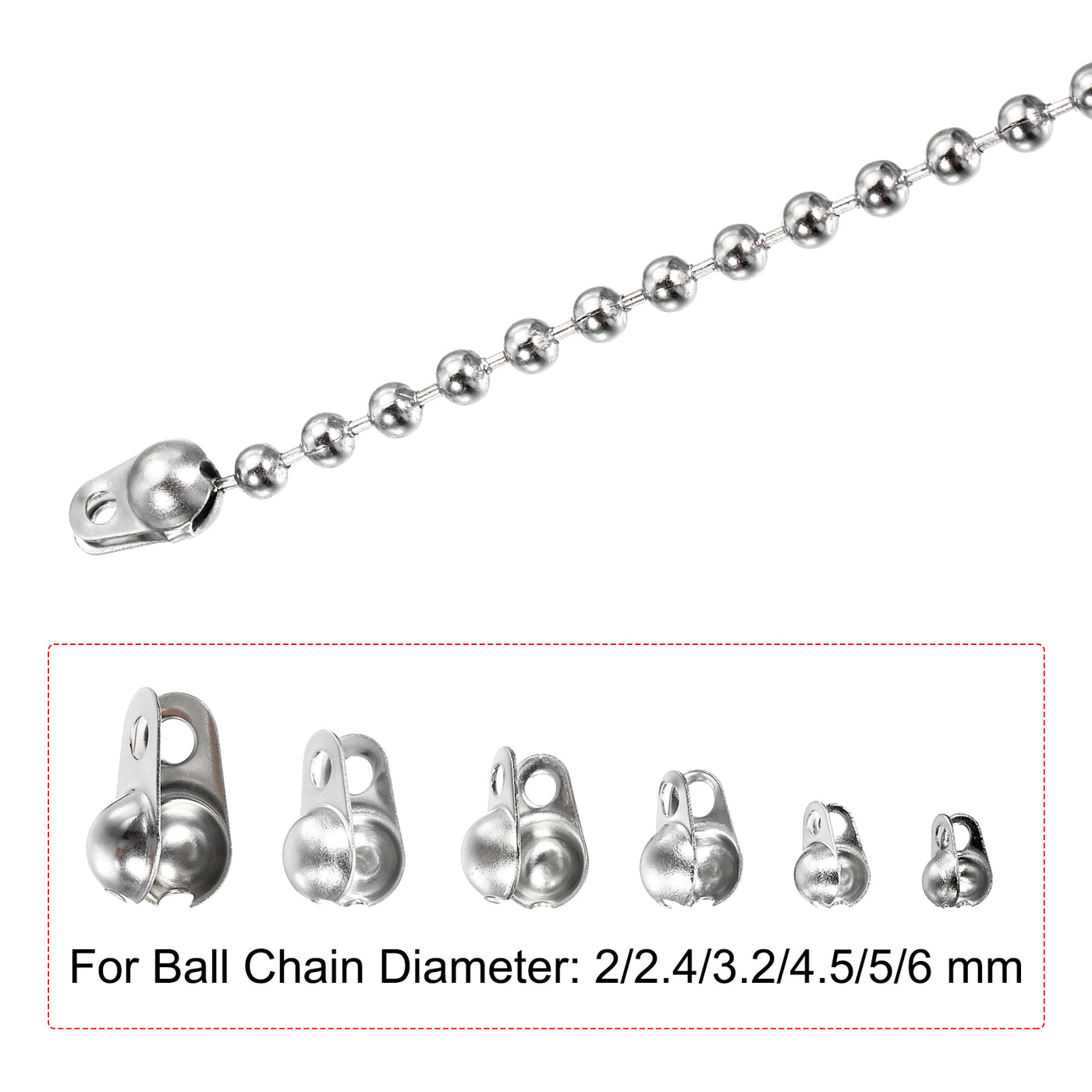 Harfington Ball Chain Connector, Stainless Steel Ball Tips Clamshell Style Crimp Link Connection Fit for 2/2.4/3.2/4.5/5/6mm Ball Chain, Pack of 130