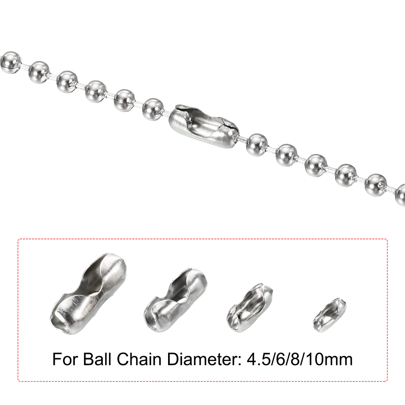 Harfington Ball Chain Connector Clasps, Stainless Steel Replacement Cord Connector Fit for 4.5/6/8/10mm Beaded Ball Chain, Silver Pack of 52