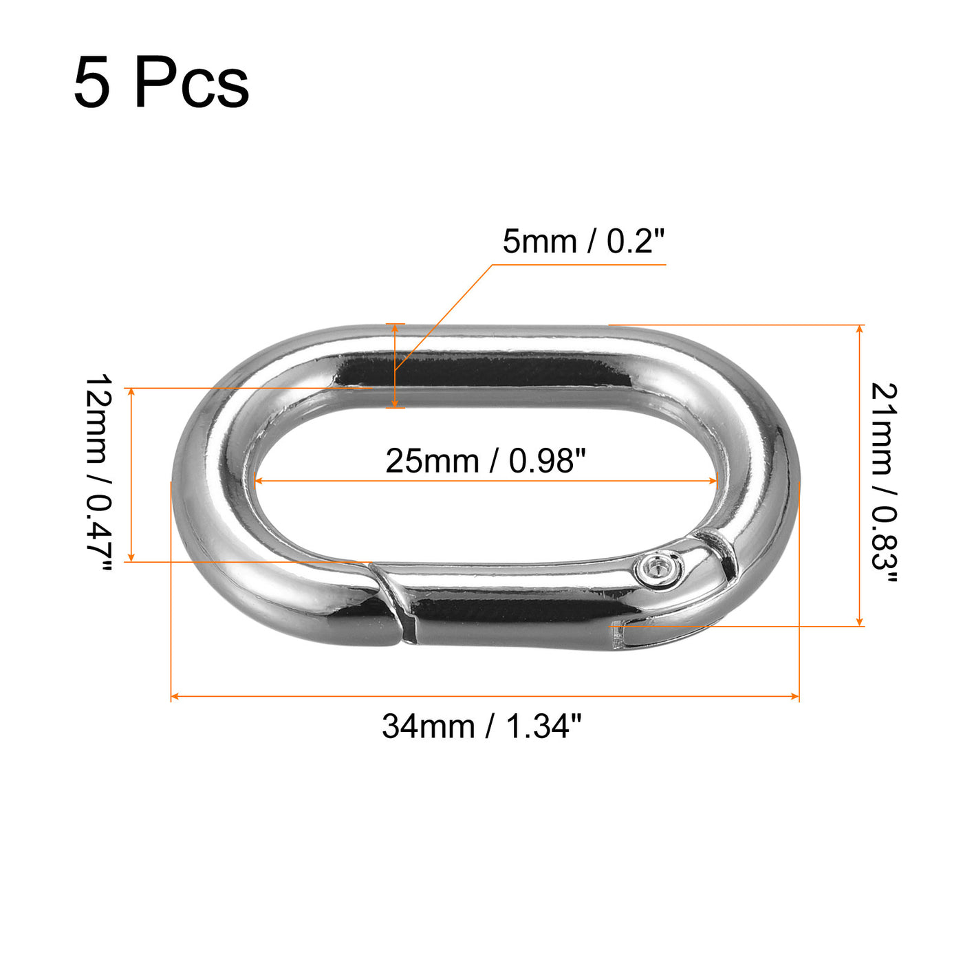uxcell Uxcell 1.34" Spring Oval Ring Snap Clip Trigger for Bag Purse Keychain, 5Pcs Silver