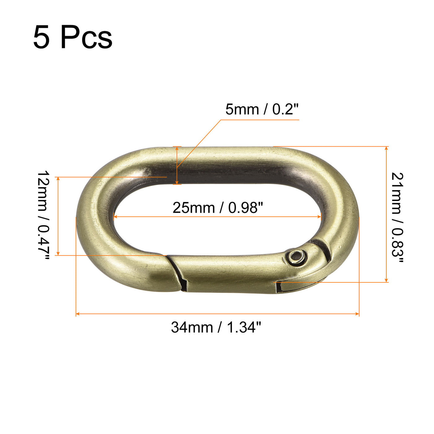 uxcell Uxcell 1.34" Spring Oval Ring Snap Clip Trigger for Bag Purse Keychain, 5Pcs Bronze