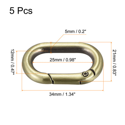 Harfington Uxcell 1.34" Spring Oval Ring Snap Clip Trigger for Bag Purse Keychain, 5Pcs Bronze