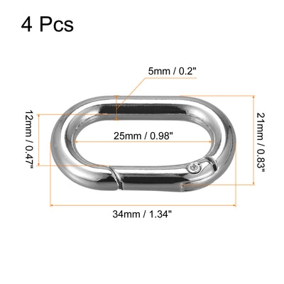 Harfington Uxcell 1.34" Spring Oval Ring Snap Clip Trigger for Bag Purse Keychain, 4Pcs Silver