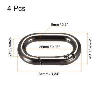 Harfington Uxcell 1.34" Spring Oval Ring Snap Clip Trigger for Bag Purse Keychain, 4Pcs Dark Grey