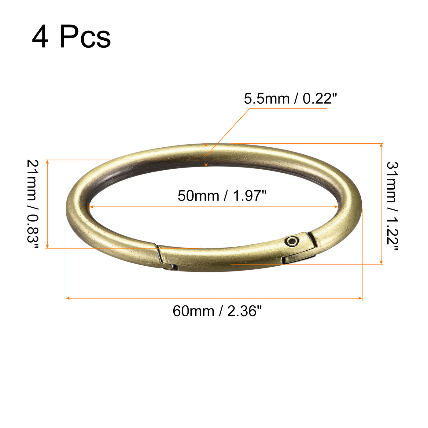 uxcell Uxcell 2.36 Inch Spring Oval Ring Snap Clip Trigger for Bag Purse Keychain, 4Pcs Bronze
