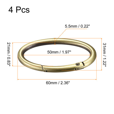Harfington Uxcell 2.36 Inch Spring Oval Ring Snap Clip Trigger for Bag Purse Keychain, 4Pcs Bronze