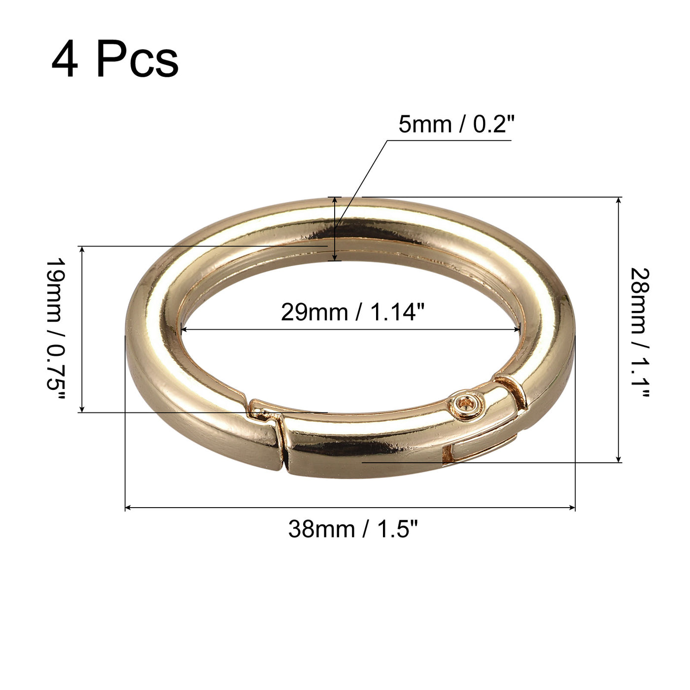 uxcell Uxcell 1.5 Inch Spring Oval Ring Snap Clip Trigger for Bag Purse Keychain, 4Pcs Gold