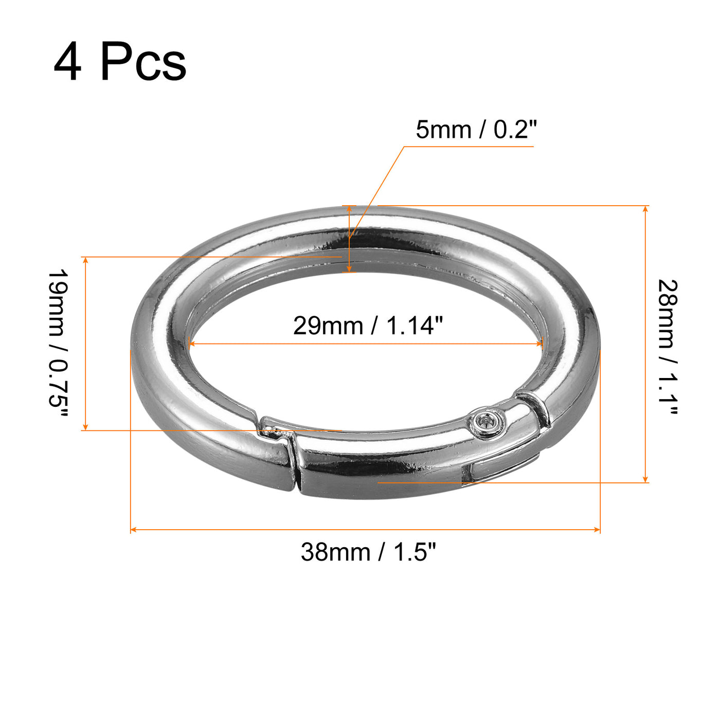 uxcell Uxcell 1.5 Inch Spring Oval Ring Snap Clip Trigger for Bag Purse Keychain, 4Pcs Silver