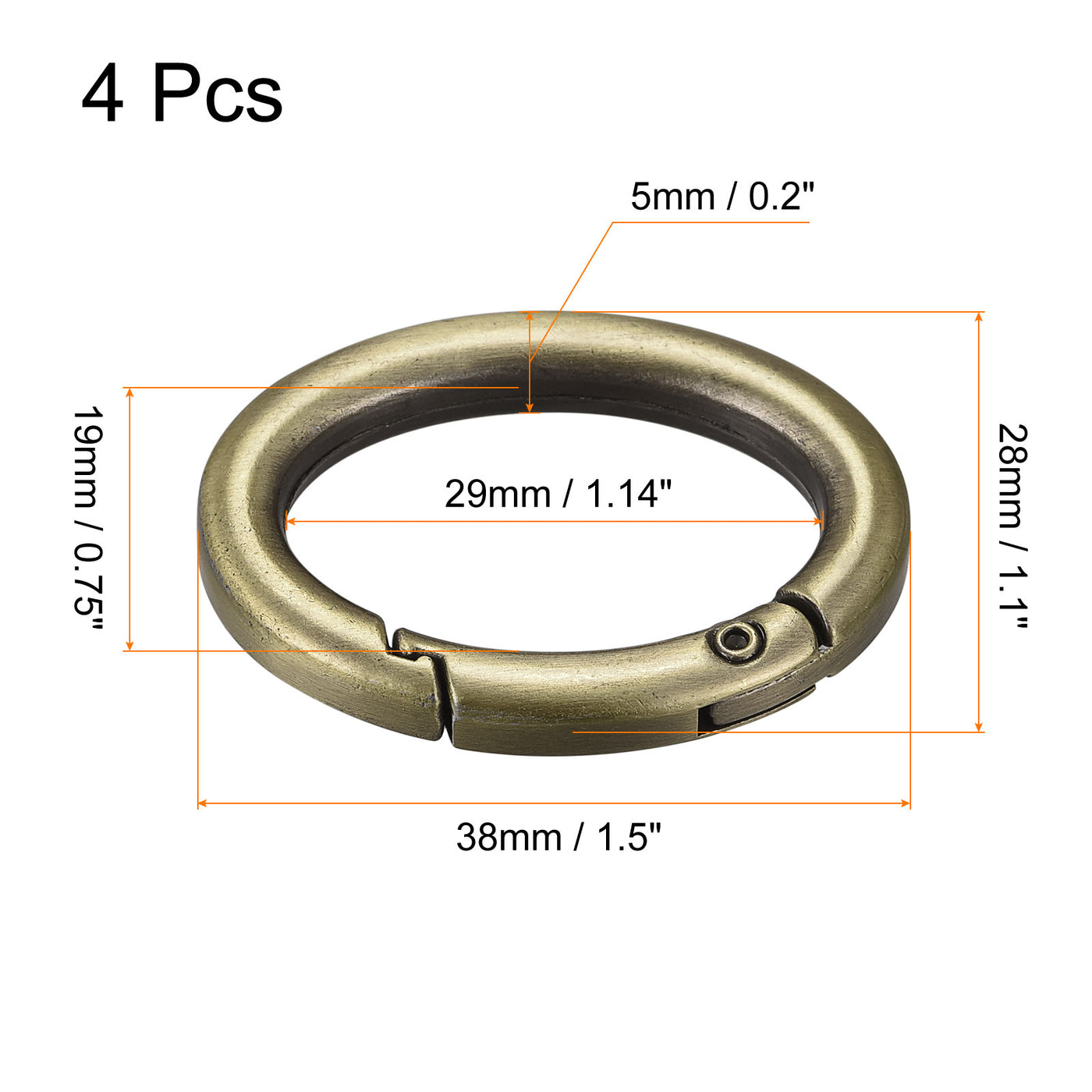 uxcell Uxcell 1.5 Inch Spring Oval Ring Snap Clip Trigger for Bag Purse Keychain, 4Pcs Bronze