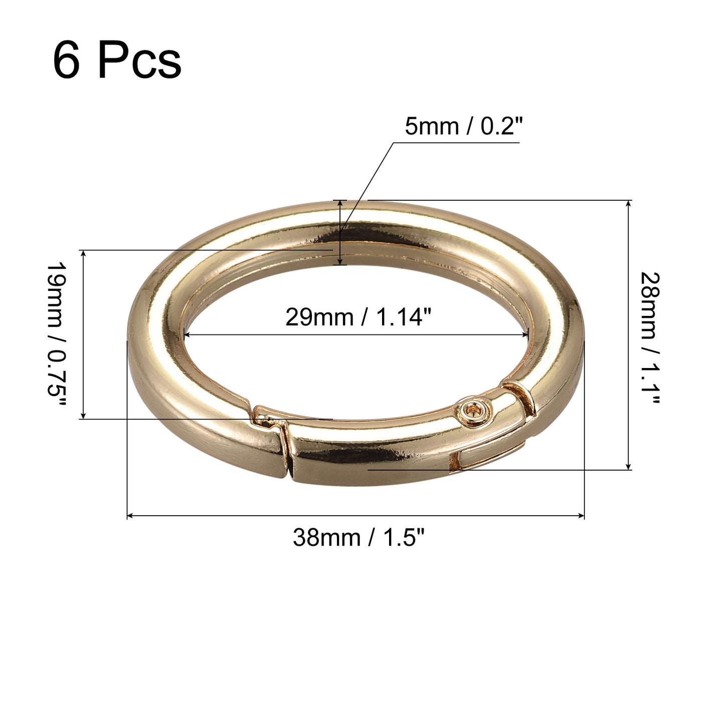 uxcell Uxcell 1.5 Inch Spring Oval Ring Snap Clip Trigger for Bag Purse Keychain, 6Pcs Gold