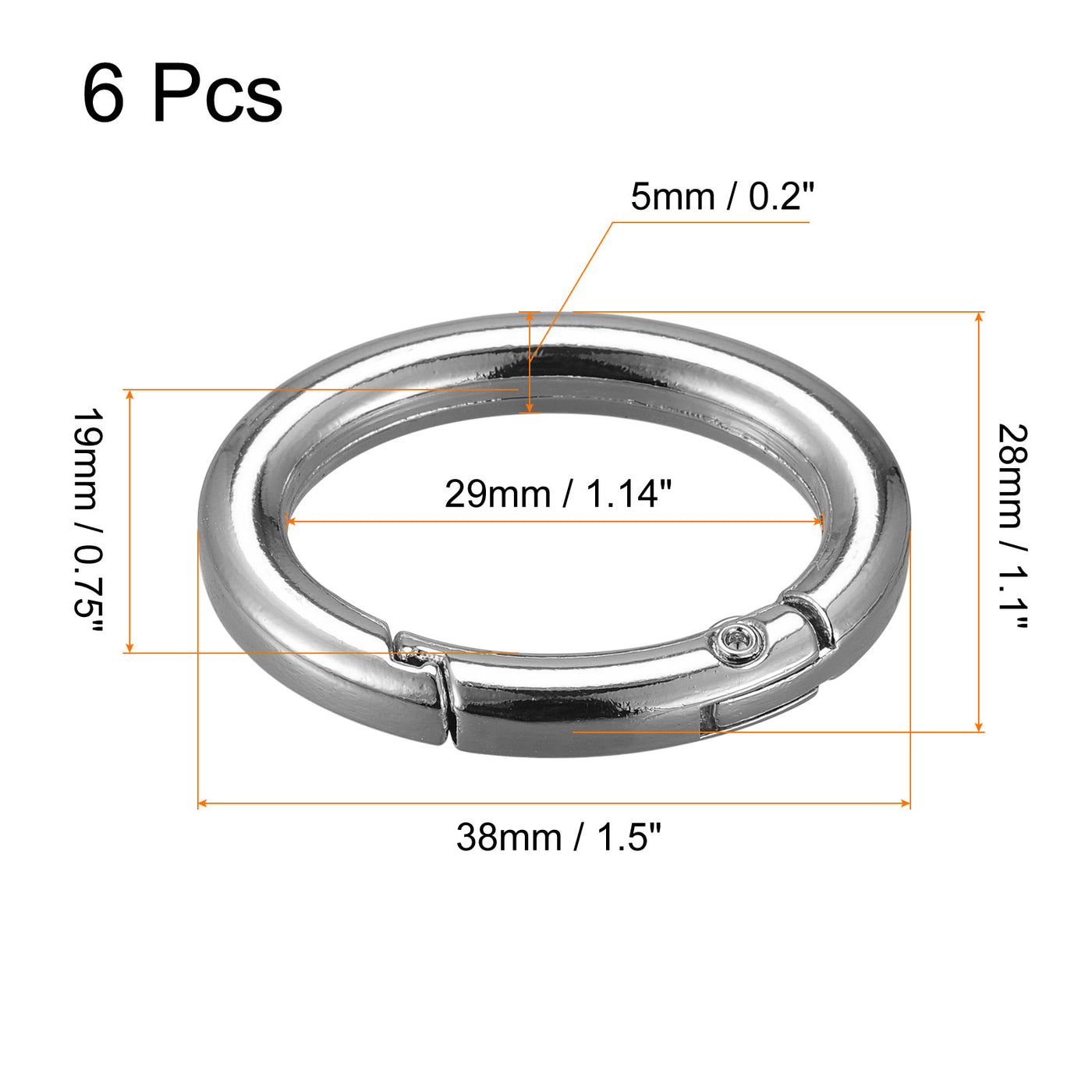 uxcell Uxcell 1.5 Inch Spring Oval Ring Snap Clip Trigger for Bag Purse Keychain, 6Pcs Silver