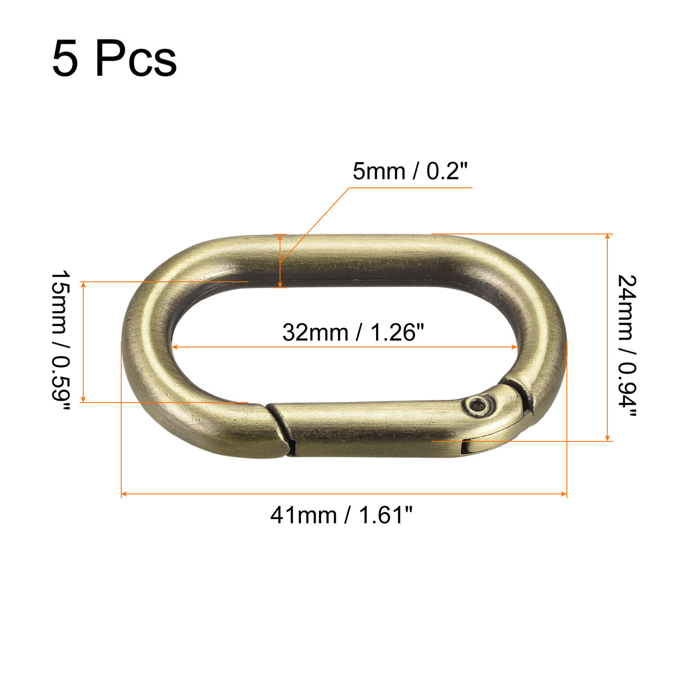 uxcell Uxcell 1.61" Spring Oval Ring Snap Clip Trigger for Bag Purse Keychain, 5Pcs Bronze