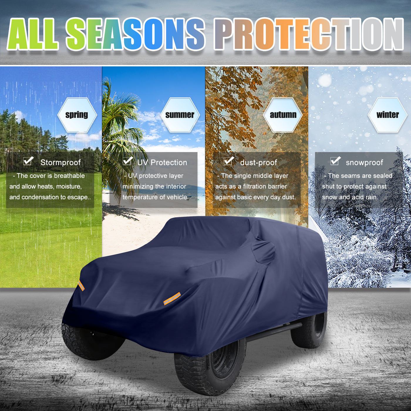 X AUTOHAUX SUV Car Cover Fit for Jeep Wrangler JK JL 2 Door 2007-2021 Outdoor Waterproof Sun Rain Dust Wind Snow Protection 210D Oxford