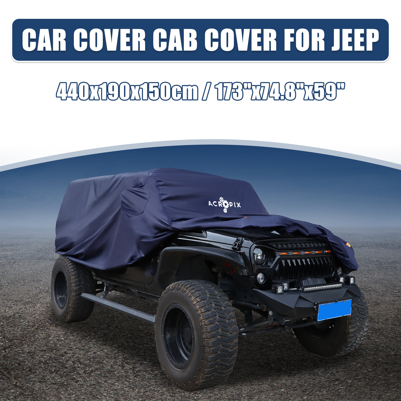 ACROPIX SUV Car Cover Fit for Jeep Wrangler JK JL 2 Door 2007-2017 with Driver Door Snow Rain All Weather Protection - Pack of 1 Navy Blue