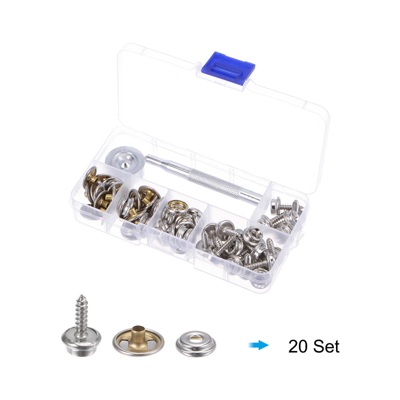 Harfington 20 Sets Stainless Screw Snap Kit 15mm Copper Snaps Button with Tool, Silver Tone