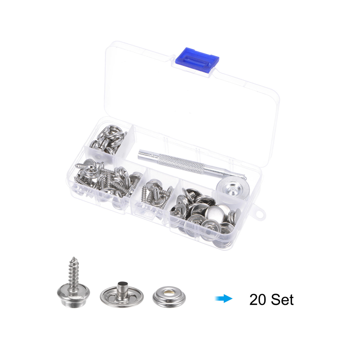 Harfington 20 Sets Screw Snap Kit 15mm Stainless Steel Snaps Button with Tool, Silver Tone