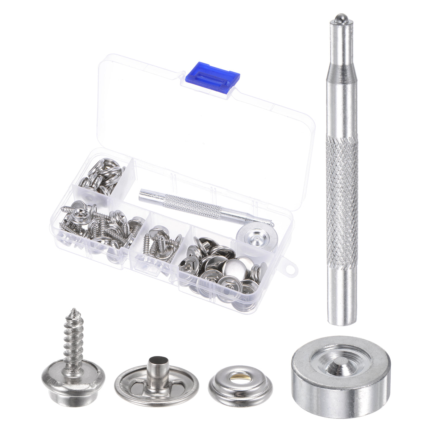Harfington 20 Sets Screw Snap Kit 15mm Stainless Steel Snaps Button with Tool, Silver Tone
