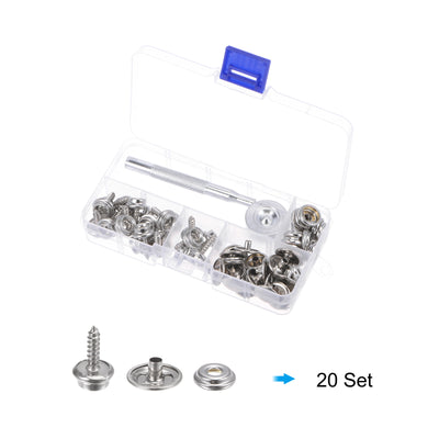 Harfington 20 Sets Screw Snap Fasteners Kit 15mm Metal Snaps with Tool, Silver Tone