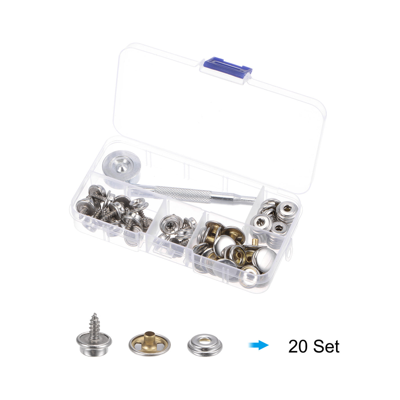 Harfington 20 Sets Stainless Screw Snap Kit 10mm Copper Snaps Button with Tool, Silver Tone