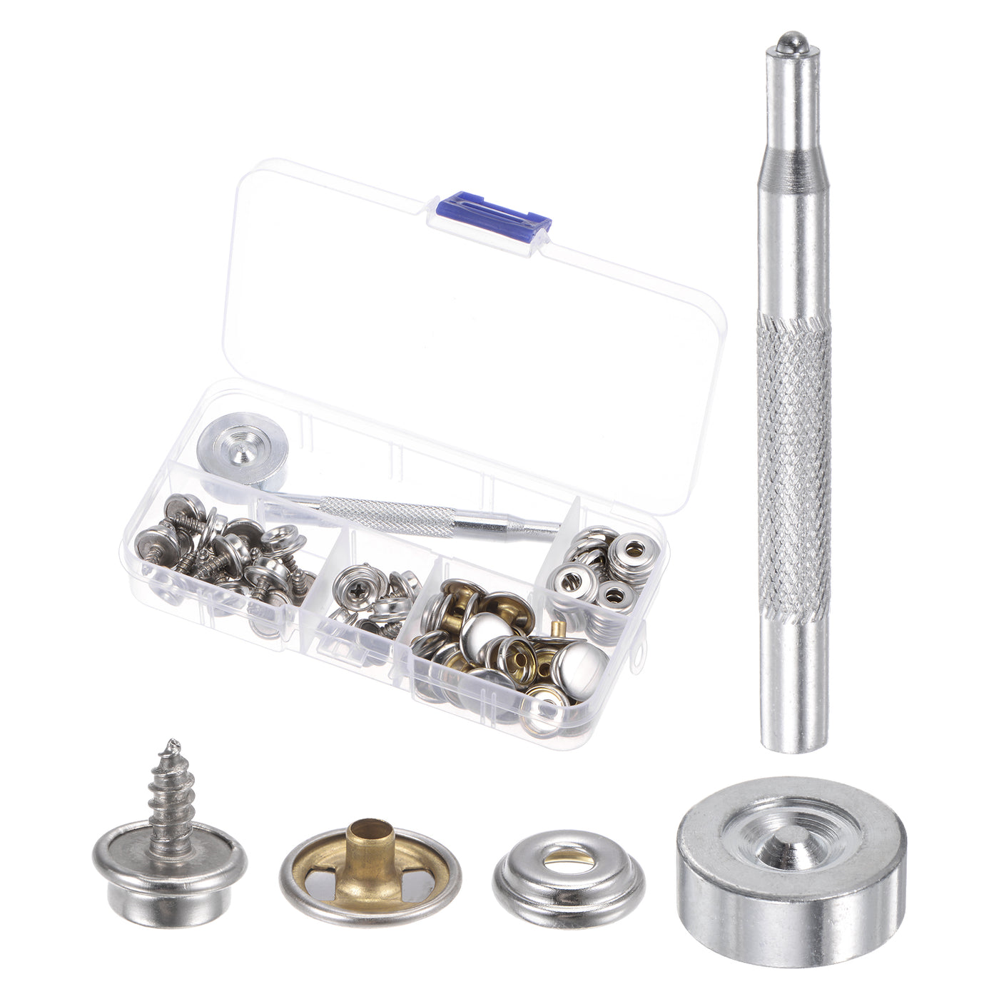 Harfington 20 Sets Stainless Screw Snap Kit 10mm Copper Snaps Button with Tool, Silver Tone
