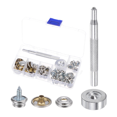 Harfington 20 Sets Metal Screw Snap Fasteners Kit 10mm Copper Snaps with Tool, Silver Tone