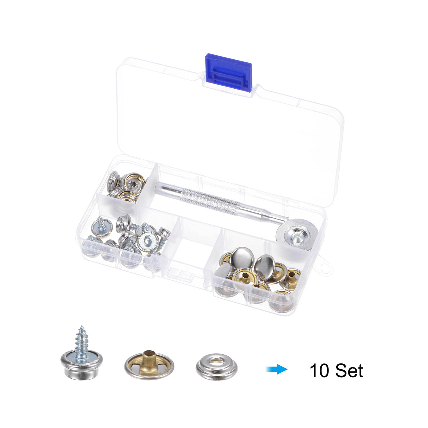 Harfington 10 Sets Metal Screw Snap Fasteners Kit 10mm Copper Snaps with Tool, Silver Tone