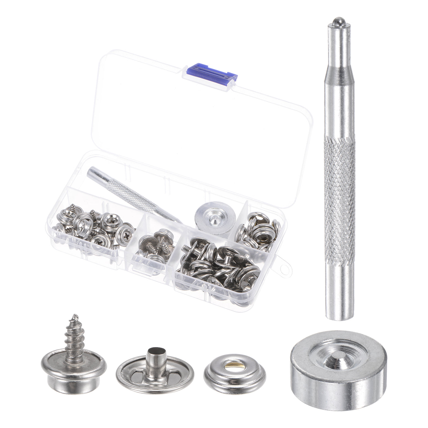 Harfington 20 Sets Screw Snap Kit 10mm Stainless Steel Snaps Button with Tool, Silver Tone