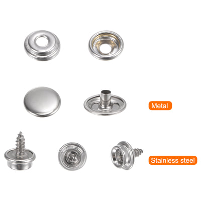 Harfington 10 Sets Screw Snap Kit 10mm Stainless Steel Snaps Button with Tool, Silver Tone