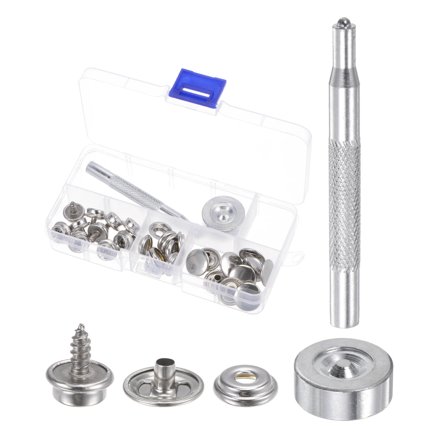 Harfington 10 Sets Screw Snap Kit 10mm Stainless Steel Snaps Button with Tool, Silver Tone