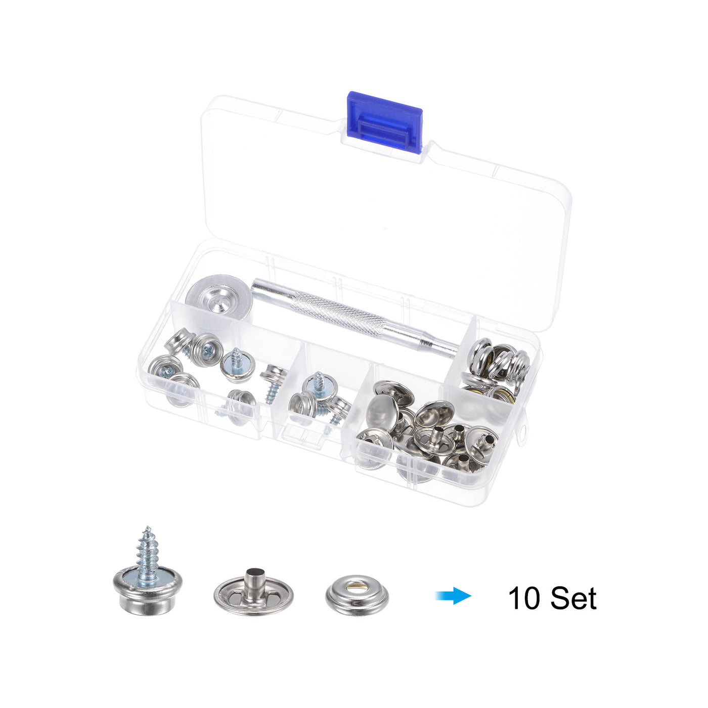 Harfington 10 Sets Screw Snap Fasteners Kit 10mm Metal Snaps with Tool, Silver Tone