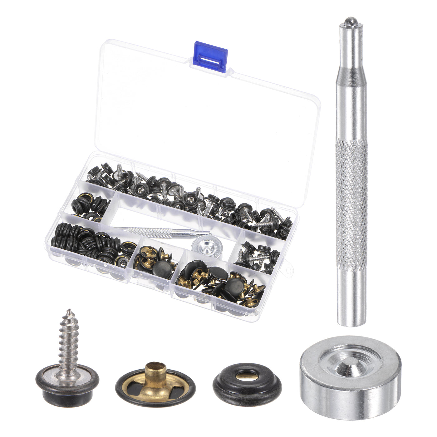 Harfington 50 Sets Stainless Screw Snap Fasteners Kit 15mm Copper Snaps with Tool, Black