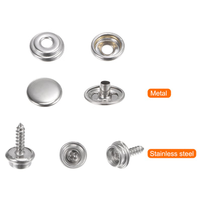 Harfington 50 Sets Screw Snap Kit 15mm Stainless Steel Snaps Button with Tool, Silver Tone