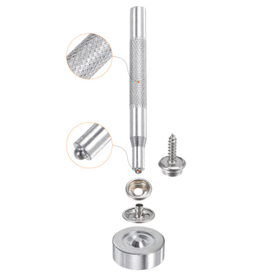Harfington 50 Sets Screw Snap Kit 15mm Stainless Steel Snaps Button with Tool, Silver Tone