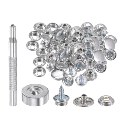 Harfington 50 Sets Screw Snap Fasteners Kit 10mm Metal Snaps with Tool Silver Tone